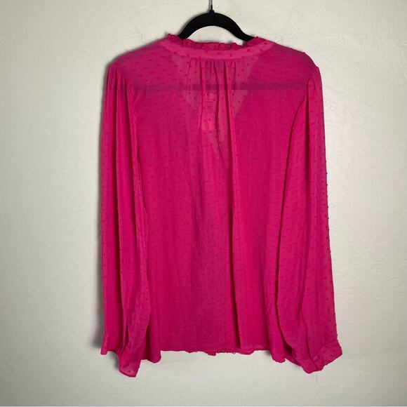 Torrid Pink Chiffon Clip Dot Ruffle Neck Tie Front Top 3X NWT 40286187 Barbie - Picture 9 of 14